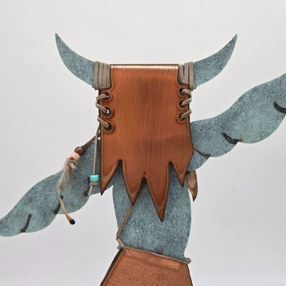 Metal Buffalo Dancer Native American Figure Decor Copper & Turquoise Finish - Picture 7 of 12